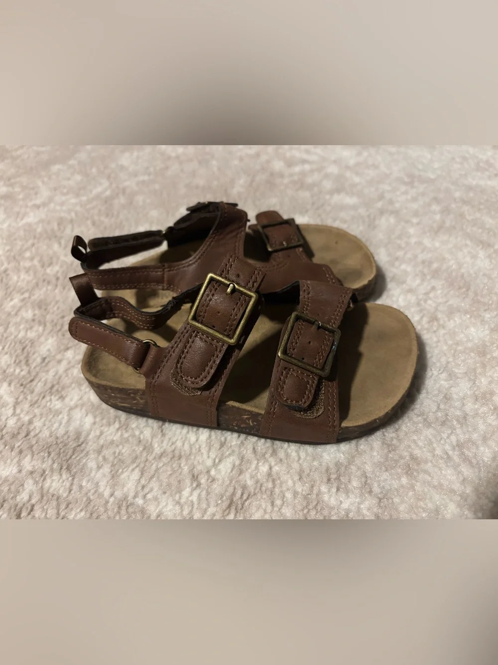 Kids Sandals Tan Brown Double Buckle Sandal - Size 11